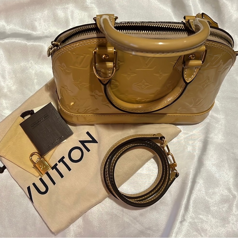 Authentic Louis Vuitton Monogram Yellow Vernis Alma BB Satchel/Crossbody